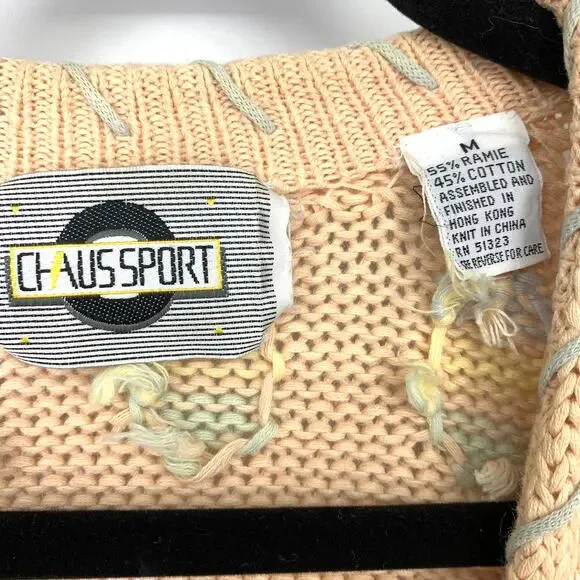 Vintage Chaus Sport V-Neck Cardigan Sweater Womens Sz M Peach Teepee Arrow Print - Picture 5 of 6